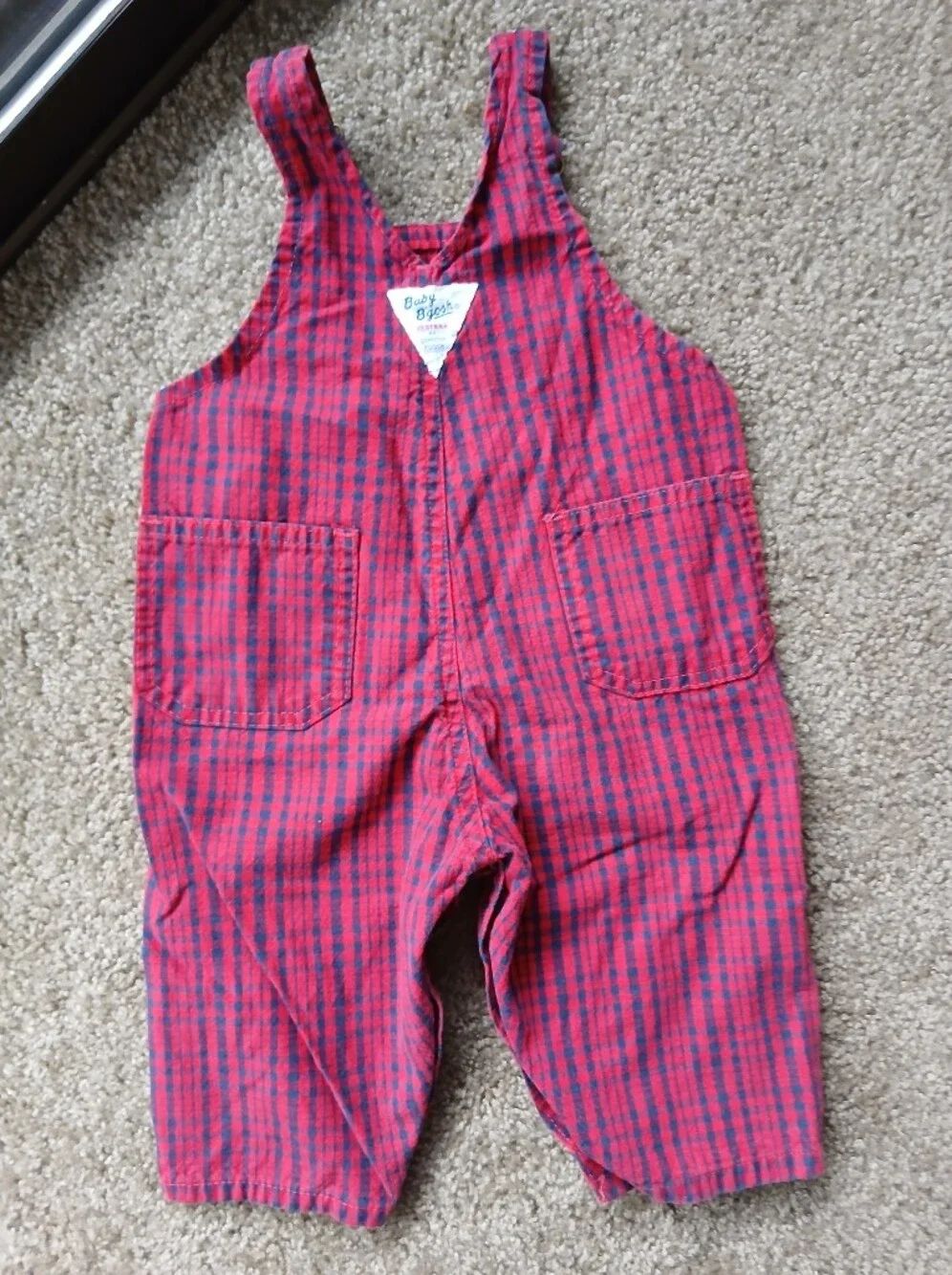 Vintage OshKosh Red Plaid Cotton Overalls Baby Bgosh